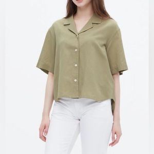 Uniqlo Linen Blend Open Collar Short Sleeve Shirt